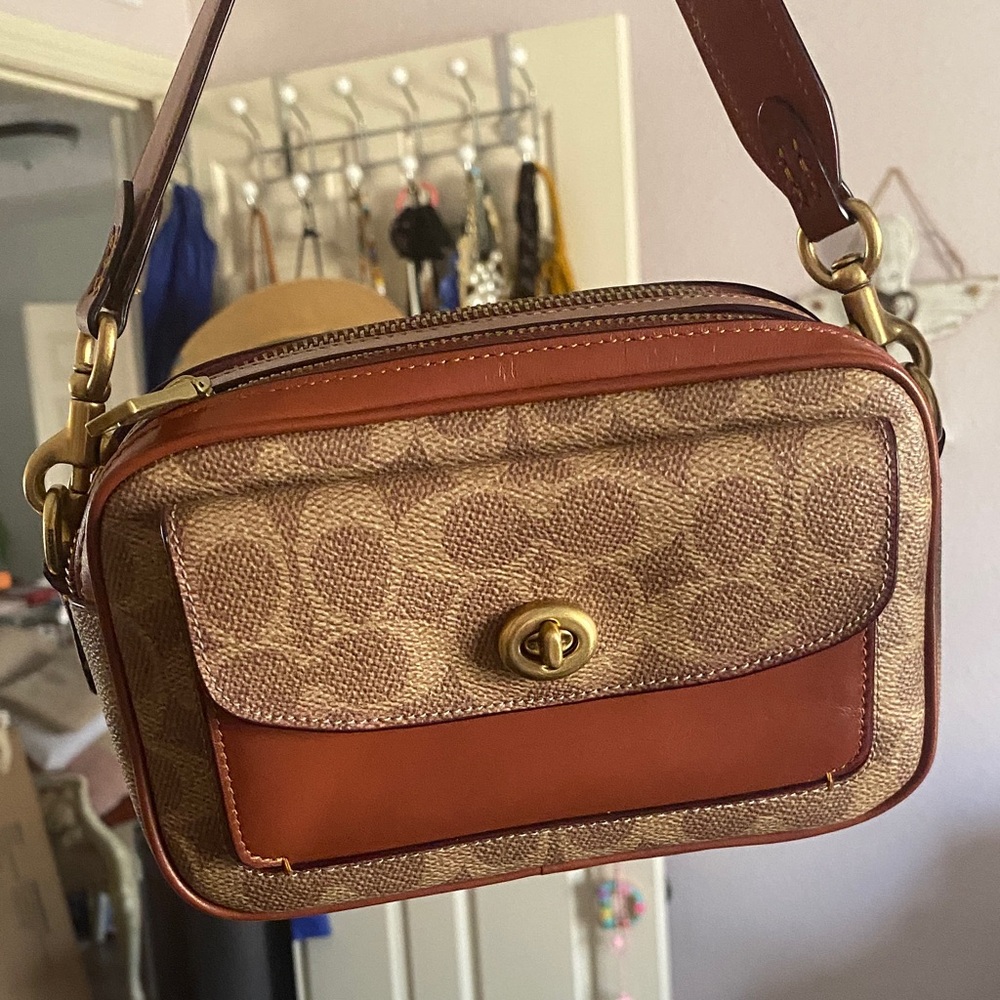 Coach Brown and Tan Signature Crossbody Bag